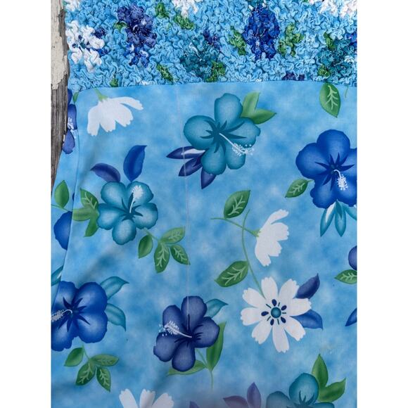 Vintage Y2K Up Front Smocked Mini Dress –‎ Blue Floral Hibiscus Print, Size L - Picture 11 of 11